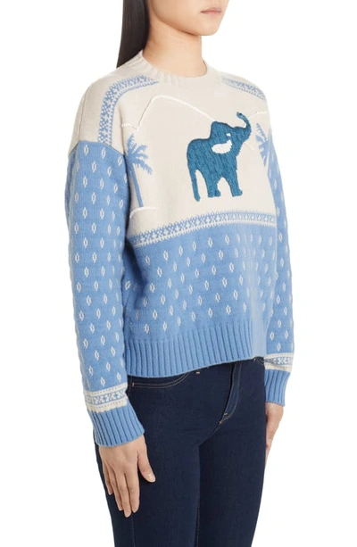Shop Alanui Sequin Elephant Jacquard Sweater In Cove Light