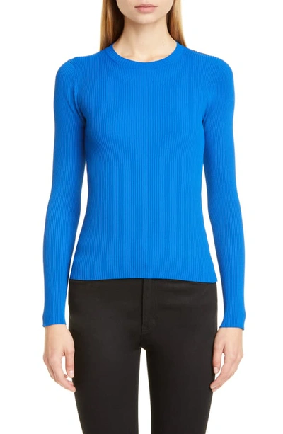 Shop Balenciaga Logo Tab Rib Sweater In Royal Blue