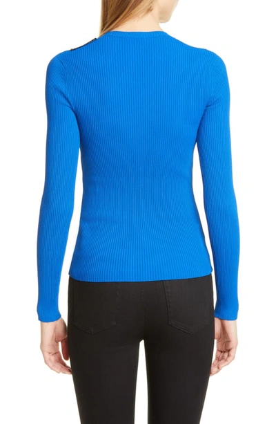 Shop Balenciaga Logo Tab Rib Sweater In Royal Blue