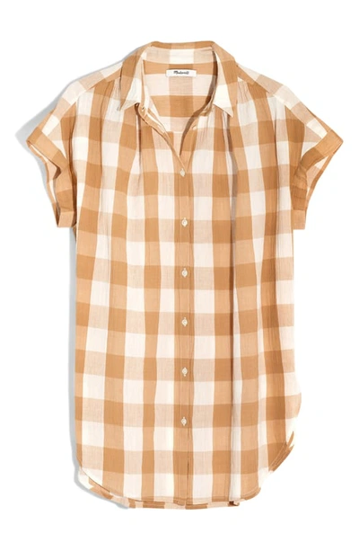 Shop Madewell Gingham Check Central Tunic Shirt In Bethany Gingham Earthen Sand