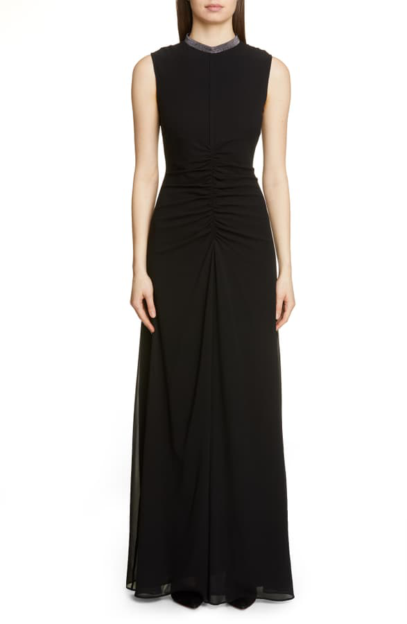 Fabiana Filippi Embellished Neck Sleeveless Silk Chiffon Gown In Black ...