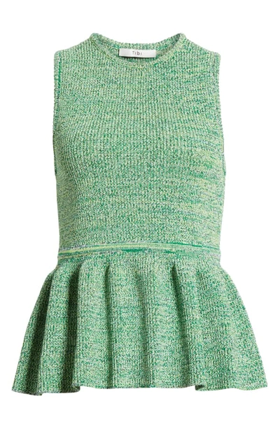 Shop Tibi Tech Tweedy Sculpted Peplum Sweater In Green Multi