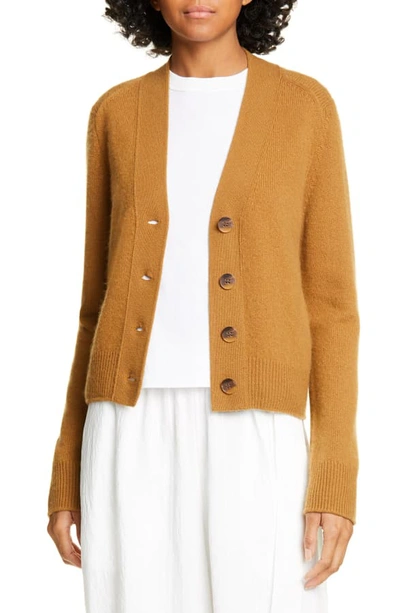 Shop Vince Shrunken Fit Button Front Cashmere Cardigan In Teakwood