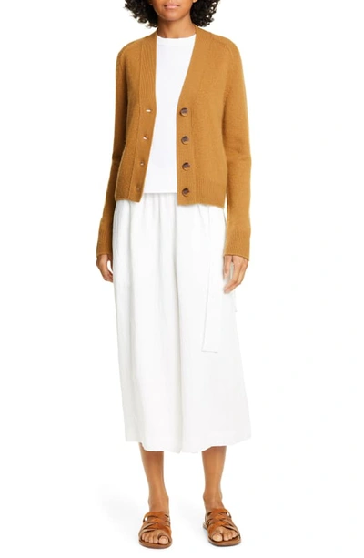 Shop Vince Shrunken Fit Button Front Cashmere Cardigan In Teakwood