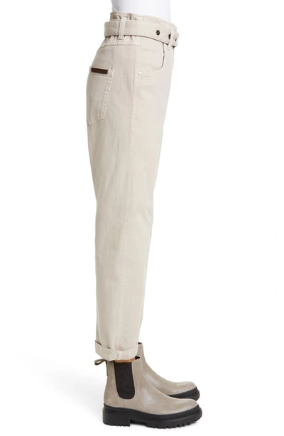 Shop Brunello Cucinelli Belted High Waist Straight Leg Jeans In Desert
