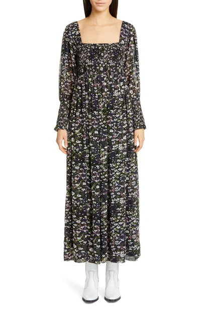 Ganni Floral Print Long Sleeve Georgette Maxi Dress | ModeSens