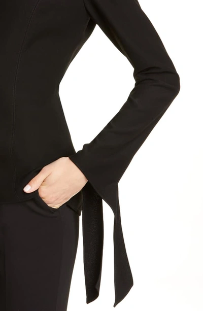 Shop Carolina Herrera Tie Cuff Crepe Blouse In Black