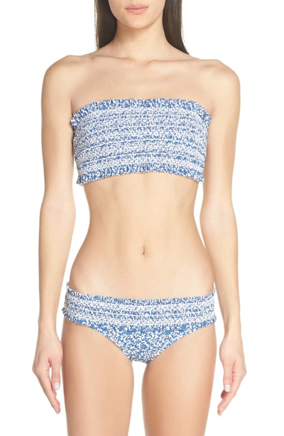 Shop Tory Burch Costa Smocked Bikini Bottoms In Blue Keepsake