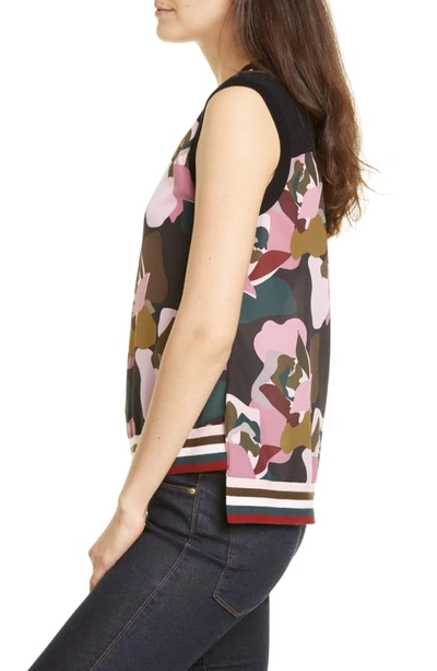 Shop Ted Baker Strawberry Swirl Knit & Woven Top In Black