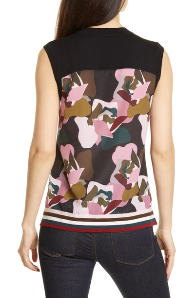 Shop Ted Baker Strawberry Swirl Knit & Woven Top In Black