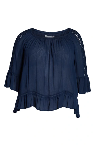 Shop Single Thread Crochet Detail Ruffle Hem Top In Dress Blue