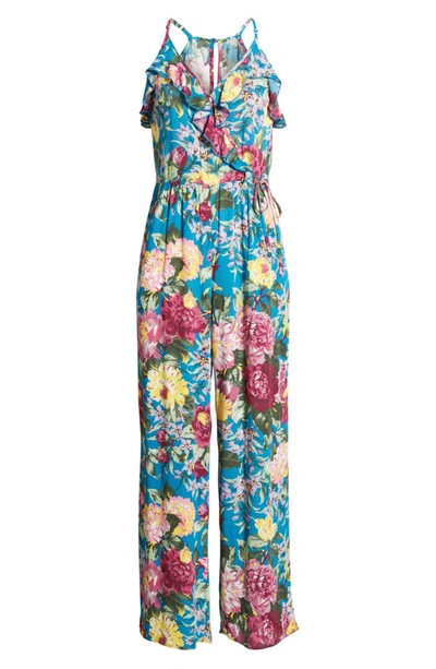 Shop Band Of Gypsies Amazonite Floral Print Jumpsuit In Peacock Blue Magenta