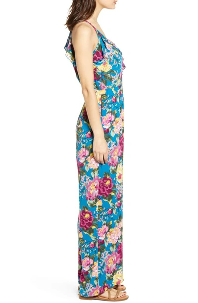 Shop Band Of Gypsies Amazonite Floral Print Jumpsuit In Peacock Blue Magenta