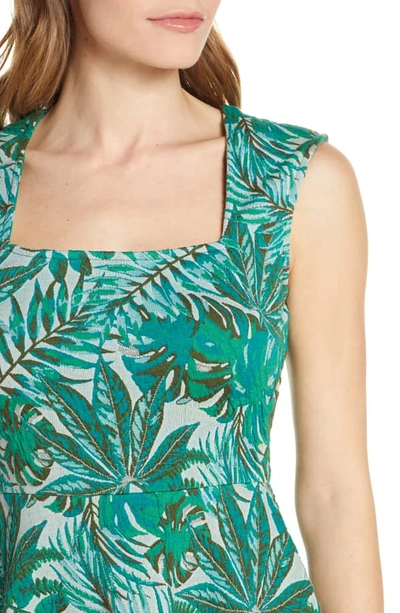 Shop Leota Tropical Jacquard Sleeveless Fit & Flare Dress In Jungle Jacquard