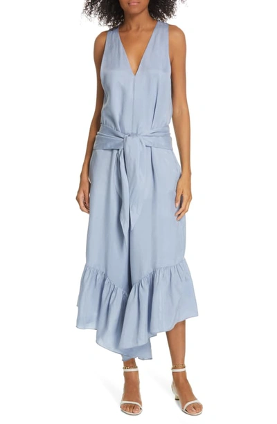 Shop Tibi Ruffle Wide Leg Jumpsuit In Blue Grey