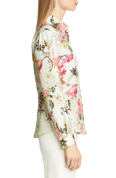 Shop Etro Floral Print Silk Blouse In White