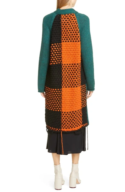 Shop Mm6 Maison Margiela Crochet Check Long Cardigan In Mixed Black/ Orange/ Green