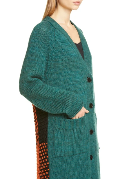 Shop Mm6 Maison Margiela Crochet Check Long Cardigan In Mixed Black/ Orange/ Green