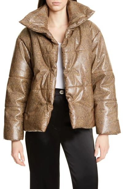 Shop Nanushka Hide Snake Print Puffer Jacket In Brown