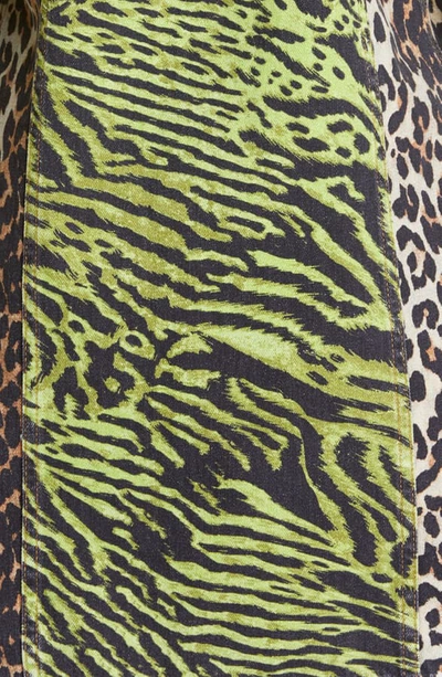 Shop Ganni Leopard Print Long Denim Shirtdress In Block Colour