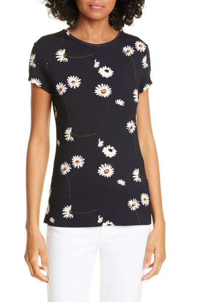 Shop Ted Baker Daisy Print Fitted Tee In Dk-blue