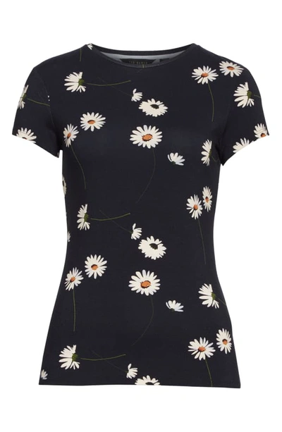 Shop Ted Baker Daisy Print Fitted Tee In Dk-blue
