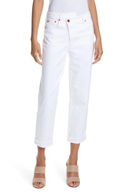 Shop Alice And Olivia Amazing Asymmetrical Straight Leg Slim Jeans In Vintage Sugar