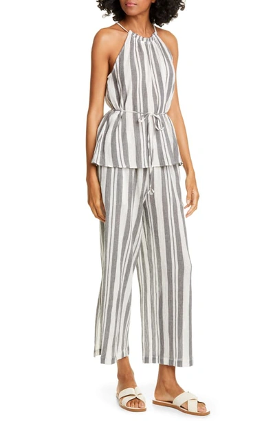 Shop Joie Larkyn Stripe Tie Waist Cotton Gauze Halter Top In Caviar