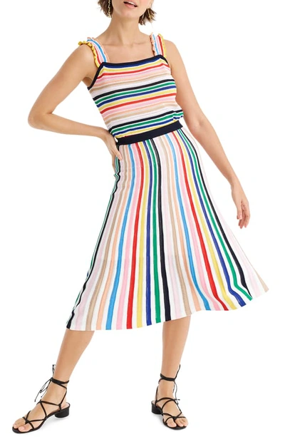 Shop Jcrew Rainbow Stripe Pull-on Flare Skirt In Navy Multi