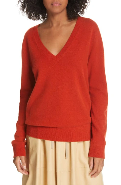 Shop Vince Weekend V-neck Cashmere Sweater In Adobe Red