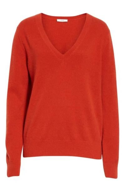 Shop Vince Weekend V-neck Cashmere Sweater In Adobe Red