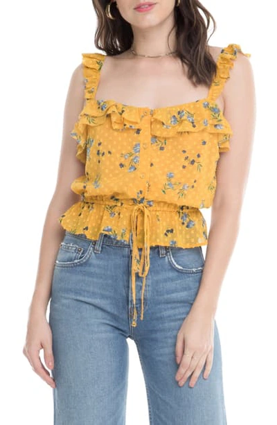 Shop Astr Donna Ruffle Sleeveless Top In Marigold Multi Floral