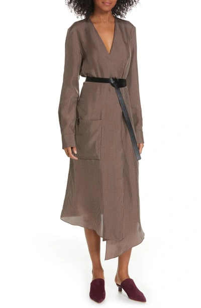 Shop Tibi Walden Long Sleeve Faux Wrap Midi Dress In Brown Multi