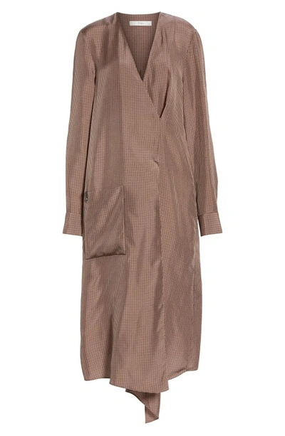 Shop Tibi Walden Long Sleeve Faux Wrap Midi Dress In Brown Multi