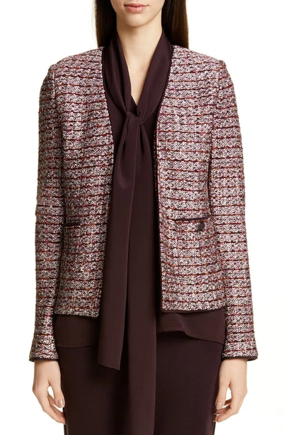 Shop St John Multi Texture Inlay Knit Jacket In Cassis/ Caviar/ Peach Multi