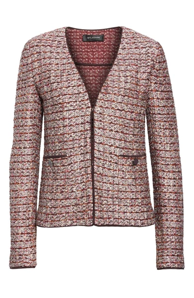 Shop St John Multi Texture Inlay Knit Jacket In Cassis/ Caviar/ Peach Multi