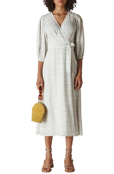 Shop Whistles Catalina Windowpane Check Wrap Midi Dress In White/ Multi