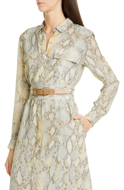 Shop Lafayette 148 Doha Belted Maxi Shirtdress In Silver Sage Multi
