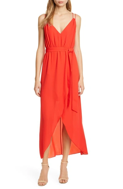 Shop Alice And Olivia High/low Faux Wrap Dress In Cherry