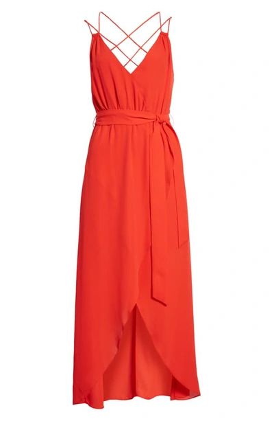 Shop Alice And Olivia High/low Faux Wrap Dress In Cherry