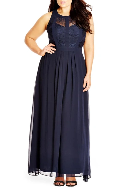 Shop City Chic Paneled Lace Bodice Gown In French Navy