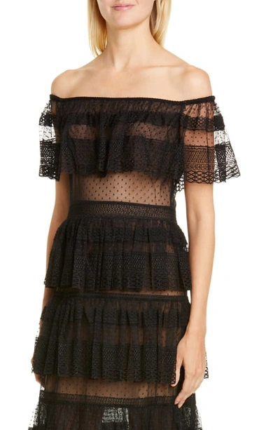 Shop Zuhair Murad Off The Shoulder Tiered Gown In Black