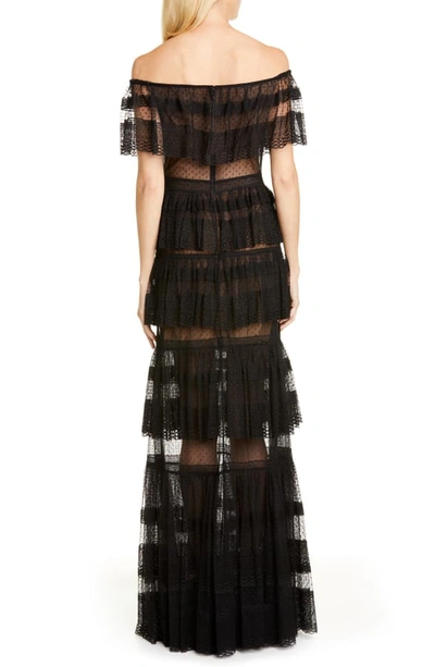 Shop Zuhair Murad Off The Shoulder Tiered Gown In Black