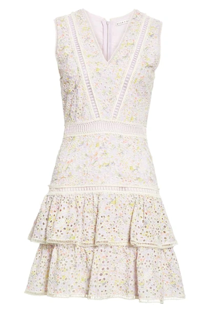 Shop Alice And Olivia Tonie Embroidered Eyelet Minidress In Confeti Daisy Dusty Orchid/ Mt