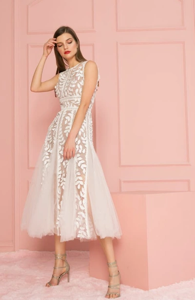 Shop Bronx And Banco Saba Leaf Appliqué Lace Midi Dress In White