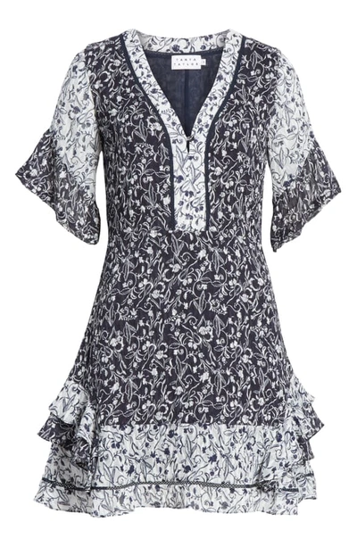 Shop Tanya Taylor Floral Silk & Cotton Dress In Tile Floral Navy