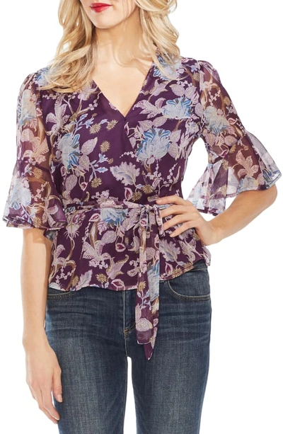 Shop Vince Camuto Poetic Blooms Belted Wrap Blouse In Deep Bloom
