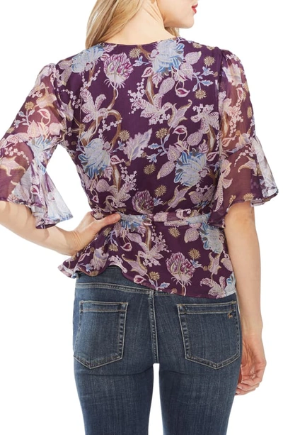 Shop Vince Camuto Poetic Blooms Belted Wrap Blouse In Deep Bloom