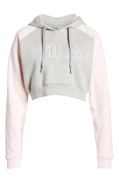 Shop Fila Valeria Crop Hoodie In Light Grey Marl/ Pink Chalk