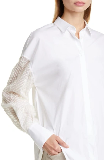 Shop Brunello Cucinelli Sequin Sleeve Poplin Shirt In White